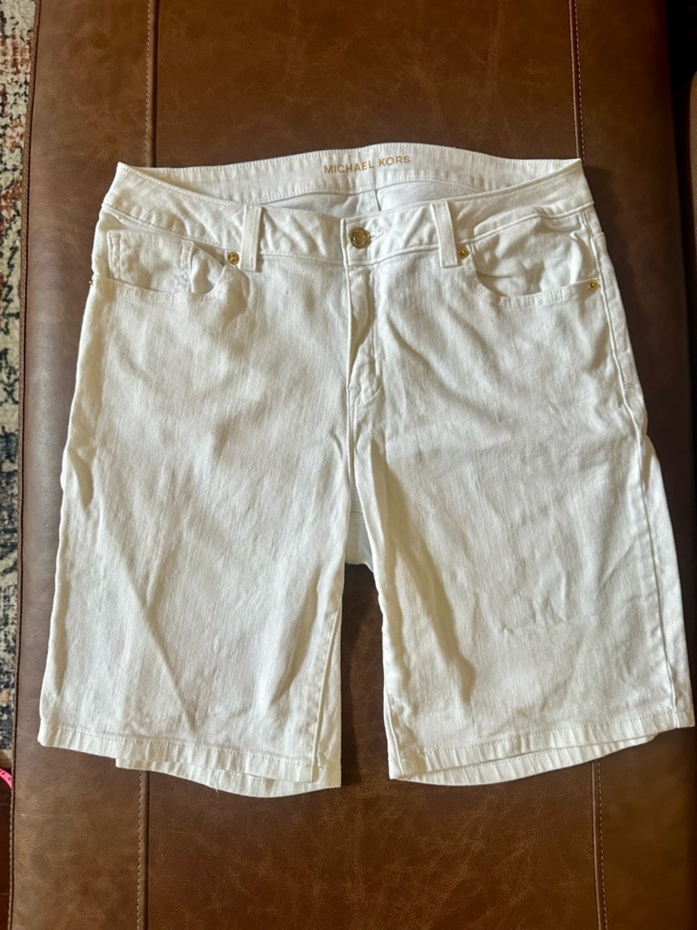 Michael Kors White Denim Shorts Women’s Size 6 Gold Hardware